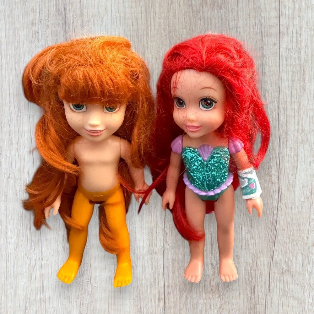 Disney Princess Toddler Dolls Lot Anna & Ariel Redhead 6" Mini Figures